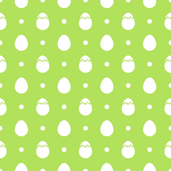 Modello senza cuciture di Pasqua. Uova bianche e puntini su sfondo verde — Vettoriale Stock