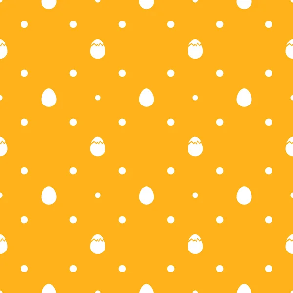 Modèle sans couture de Pâques. Oeufs blancs et points sur fond orange — Image vectorielle