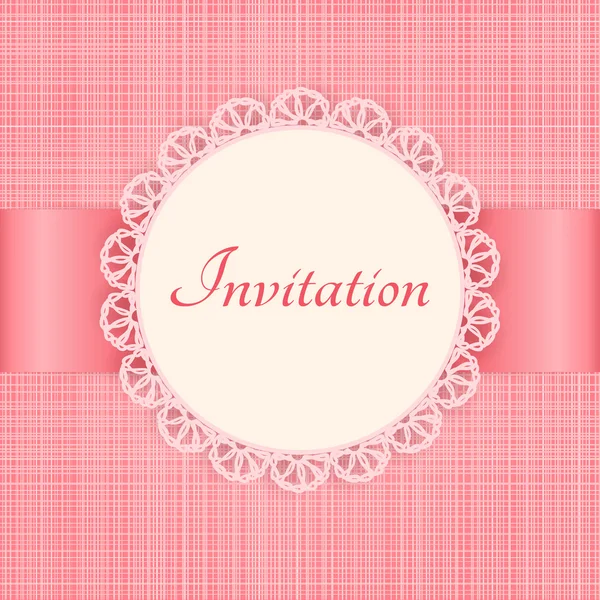 Vector lace frame on pink seamless textile background. Vintage invitation card. — Stock Vector