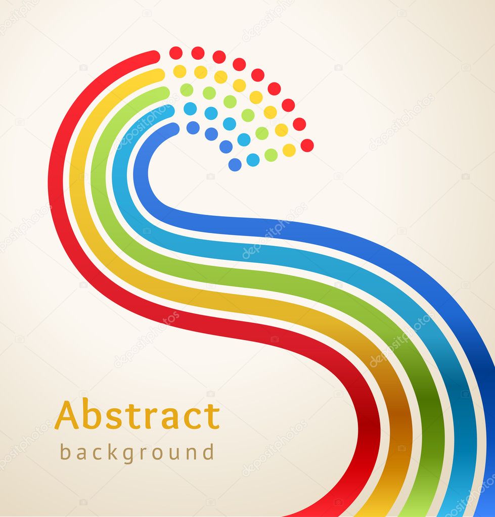 Curved colored stripes with circles, vector. Design template.