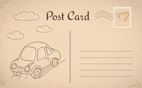 Cartão postal vintage com carro e nuvens —  Vetores de Stock