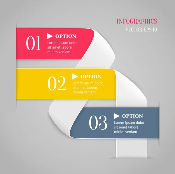 Gekleurde gebogen lijnen met nummers op grijze achtergrond. trendy origami stijl opties banner. kan worden gebruikt voor genummerde opties, webdesign, infographics. — Stockvector