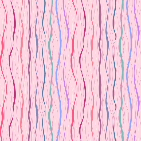 Vertical pink wavy stripes and lines Retro seamless pattern — Stock Vector