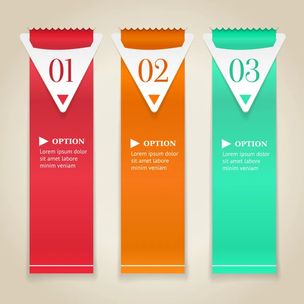 Moderne genummerde opties banners. verticale kleur lint met pijlen. vectorillustratie — Stockvector