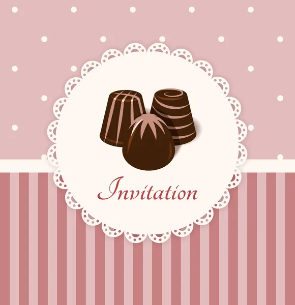 Vintage vector invitation card with chocolate candies — Stock Vector