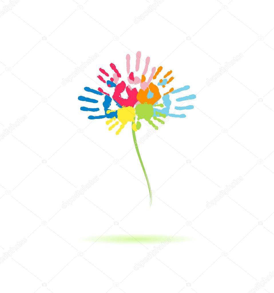 Colorful flower of the handprints of parents and children