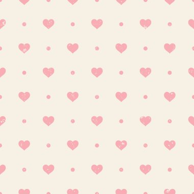 Retro grunge seamless modeli. pembe Kalpler ve bej renkli arka plan üzerinde nokta