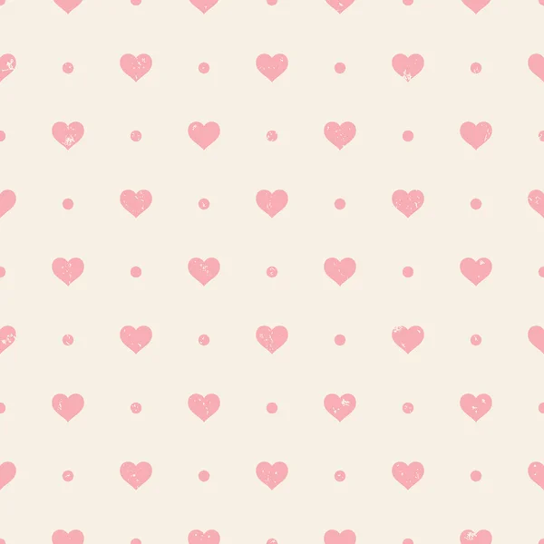 Retro grunge seamless pattern. Pink hearts and dots on beige background — Stock Vector