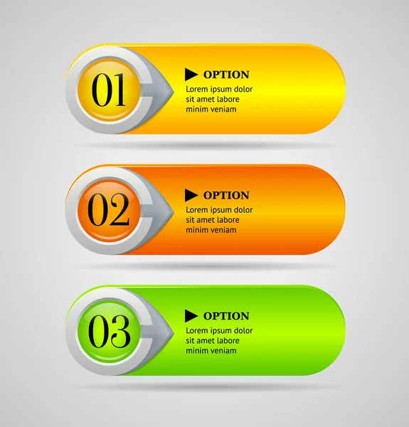 Shine horizontal colorful options banners buttons with arrows. Vector illustration — Stock Vector