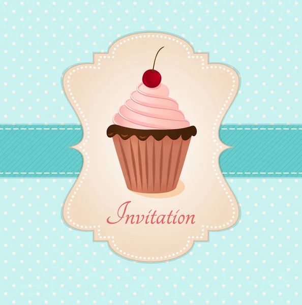 Vintage card with cherry cupcake. Vector illustration — Stock Vector