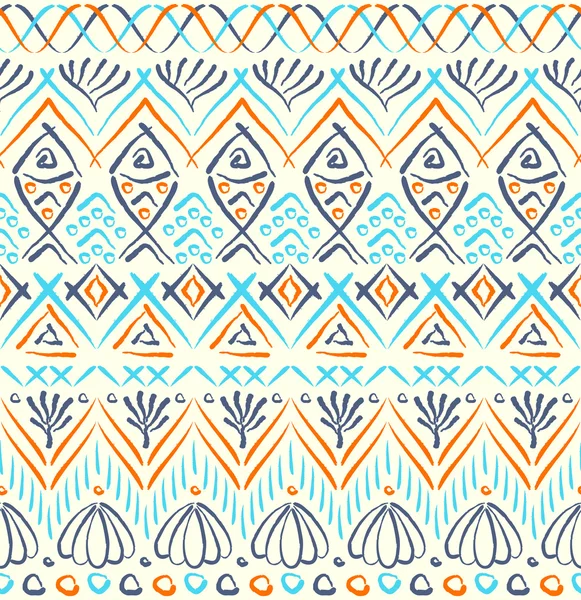 Mar tribal patrón étnico sin costura — Vector de stock