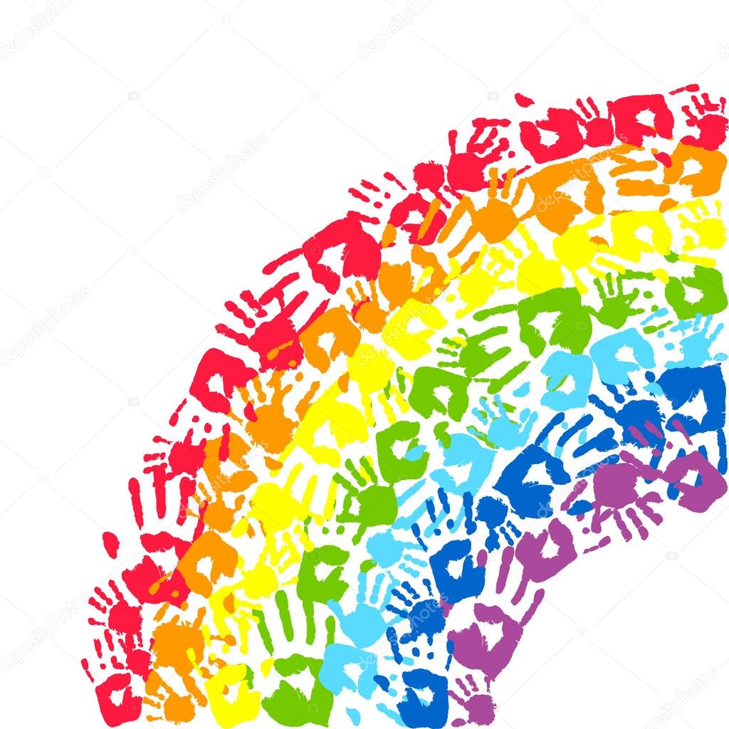 Rainbow made from hands. Abstract vector background