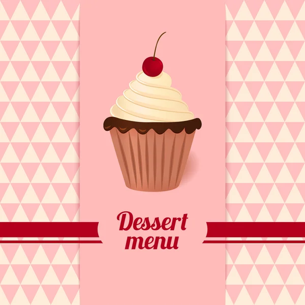 Vintage vector dessert menu with cherry cream cake. — Stock Vector