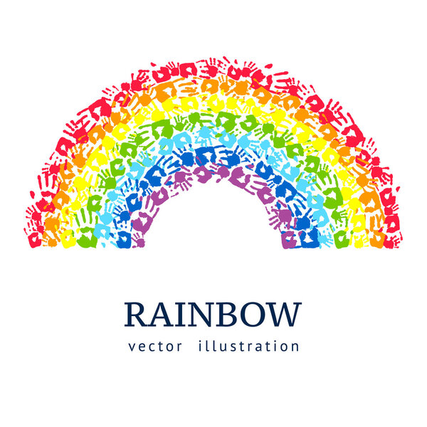 Rainbow made from hands. Abstract vector background