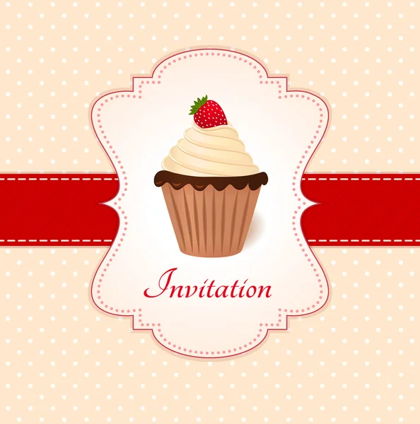 Vintage card with strawberry cupcake. Vector illustration. — Stock Vector