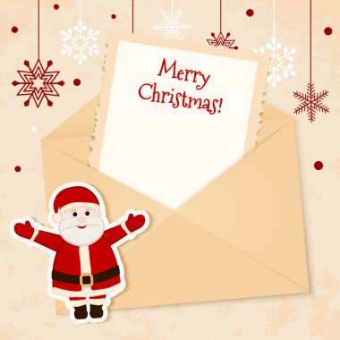 Congratulation gold retro background with Santa claus and letter. clipart
