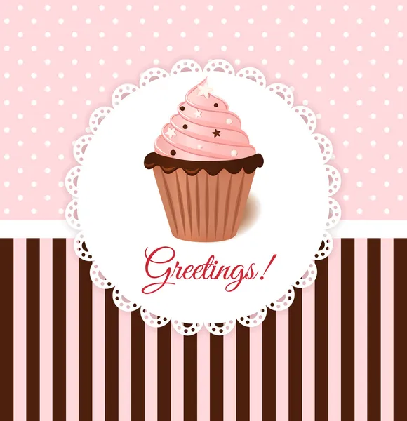 Vintage vector invitation card with pink cream cake and color sprinkles Royalty Free Stock Vectors