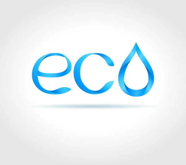 Синє слово "Eco" з синьою водою падає на сірий фон. Векторна креативна концепція — стоковий вектор