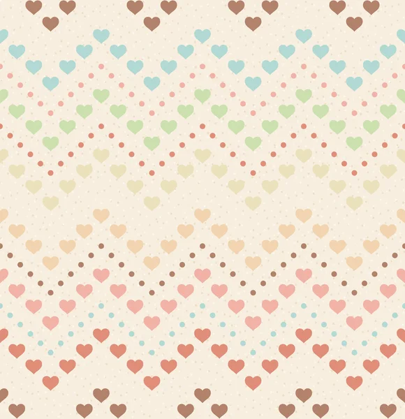 Retro seamless pattern. Color hearts and dots on beige textured background — Stock Vector