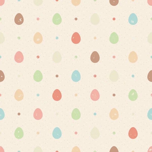 Retro grunge seamless pattern. Color eggs and dots on beige textured background — Stock Vector