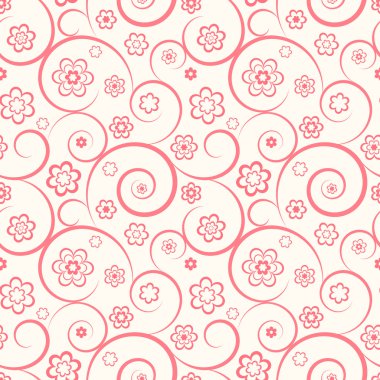 pembe seamless modeli. çiçekler ve swirls beyaz zemin üzerine