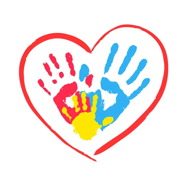 Родительские и детские руки в сердце — стоковый вектор