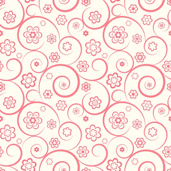 Patrón rosa sin costuras. Flores y remolinos sobre fondo blanco — Vector de stock