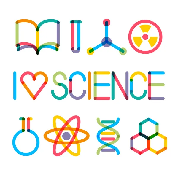 Trendy multiply science icons and phrase "I love science" — Stock Vector