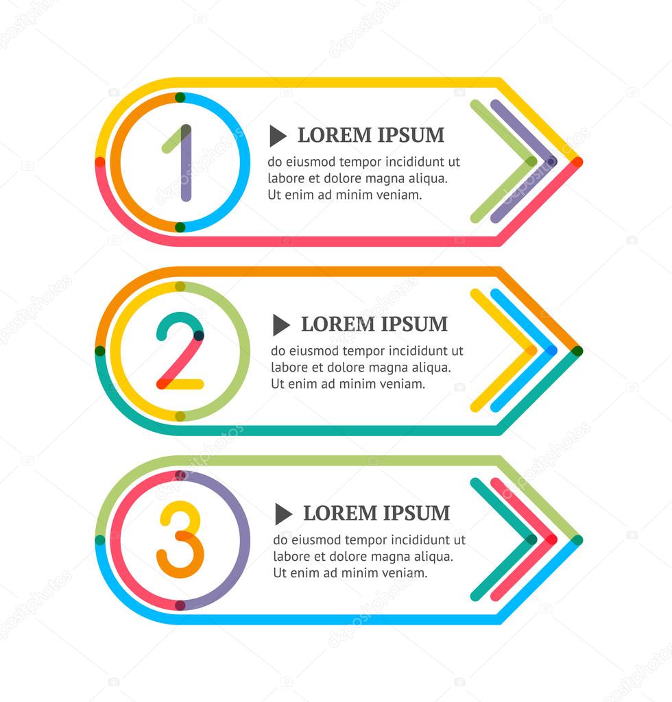 Modern option banners. Colorful lines and numbers on white backg