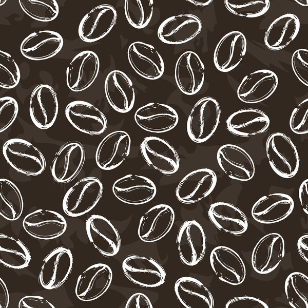 Мел бесшовные кофейные зёрна рисунок. Гранж-фон
