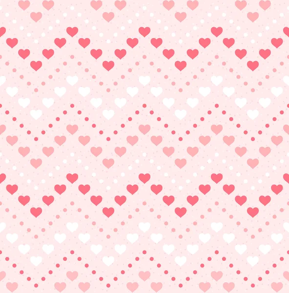 Retro seamless geometric pattern. Color hearts and dots on pink — Stock Vector