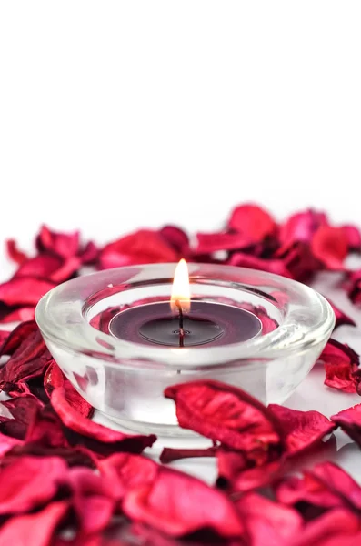 Spa aromaterapia pétalas perfumadas por objeto e vela — Fotografia de Stock