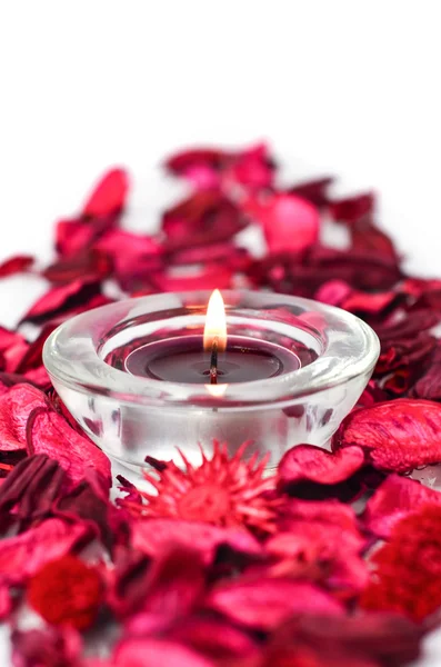 Spa aromaterapi nesne kokulu yaprakları ve mum — Stok fotoğraf