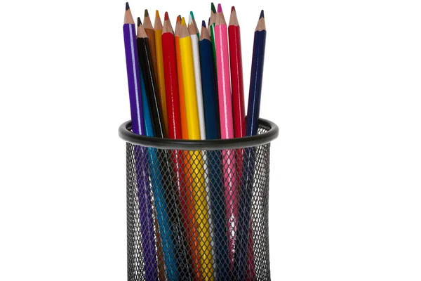Crayons colorés dans un porte-stylo — Photo