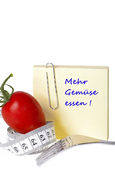Measuring tape - Notepaper - healthy food and diet — Stock Photo, Image