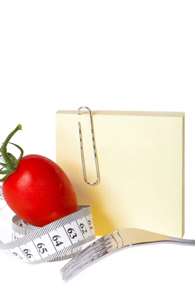 Maßband - Notizbuch - gesunde Ernährung — Stockfoto