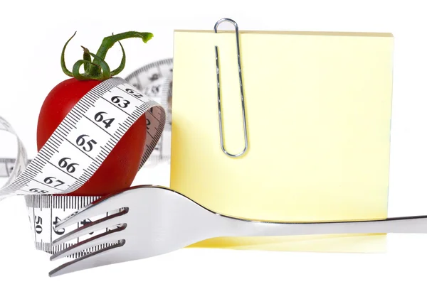 Measuring tape - Notepaper - healthy food and diet — Stock Photo, Image