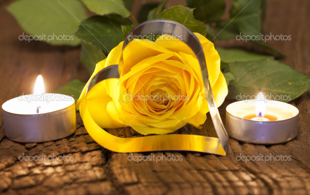 Yellow rose and candles — Stock Photo © TKphotography 18732685