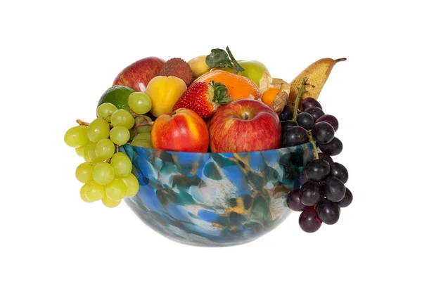 Tigela de vidro colorido com frutas — Fotografia de Stock