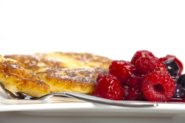 Milk Rice pancake on a fork — Stock Photo, Image