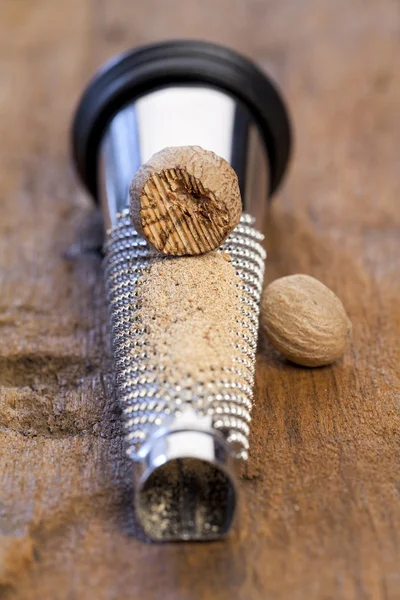 Nutmeg grater with nutmeg — Stock Photo, Image