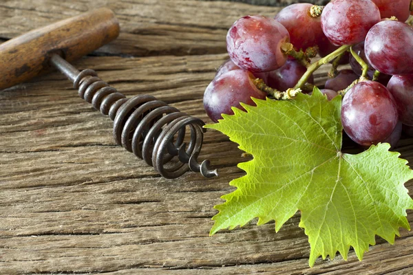 Червоний виноград з листям лози — стокове фото