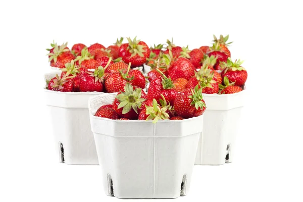 Strawberries from the market in cardboard boxes — Stock Photo, Image