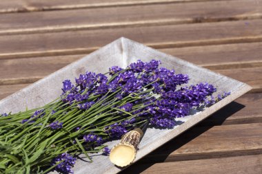 Lavender in a wooden bowl clipart