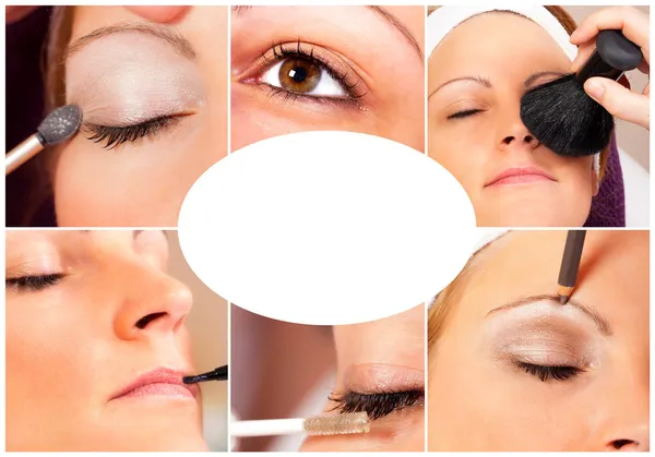 Photo Collage of a real Make up and beauty session — Stock Photo, Image