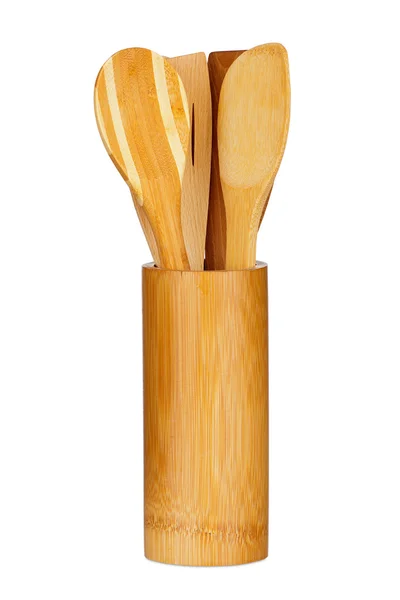 Bamboo Container with new Wooden Spoons — Stock Photo, Image