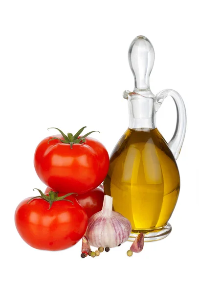 Olive Oil, Tomatoes, Galic and Pepper — Stock Photo, Image