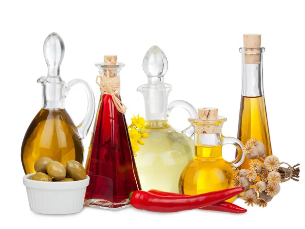 Various Cooking Oils in Glass carafes — Stock Photo, Image