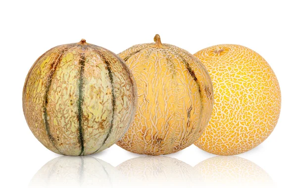Tiga jenis yang berbeda Galia Melon tercermin — Stok Foto