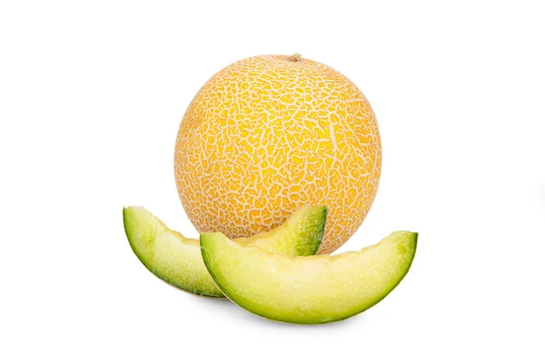 One whole and two Slices of Galia Melon — Stock Photo, Image